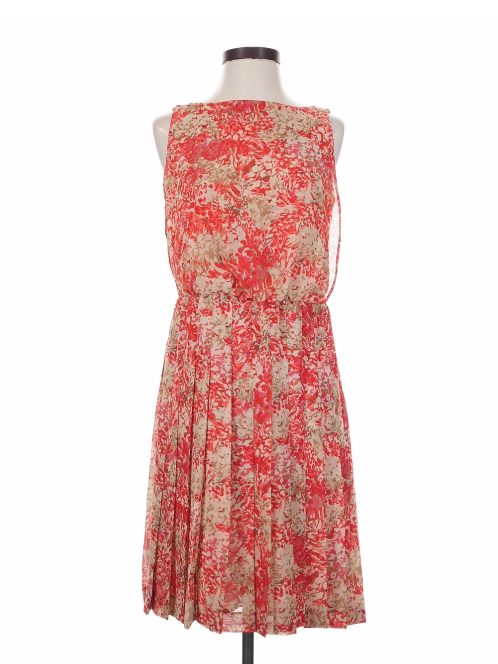 LAUREN RALPH Lauren pleated dress Boatneck sleeveless side zip lined chain belt